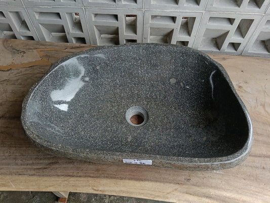 Top view of 6740-6036 gray river stone sink — handcrafted natural stone
