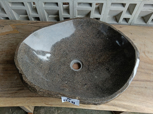 Top view of 6741-5443 brown-gray river stone sink — handcrafted natural stone
