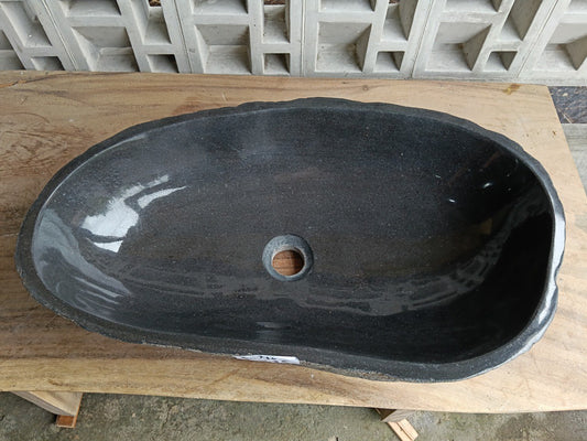 Top view of 6739-6135 dark gray river stone sink — handcrafted natural stone
