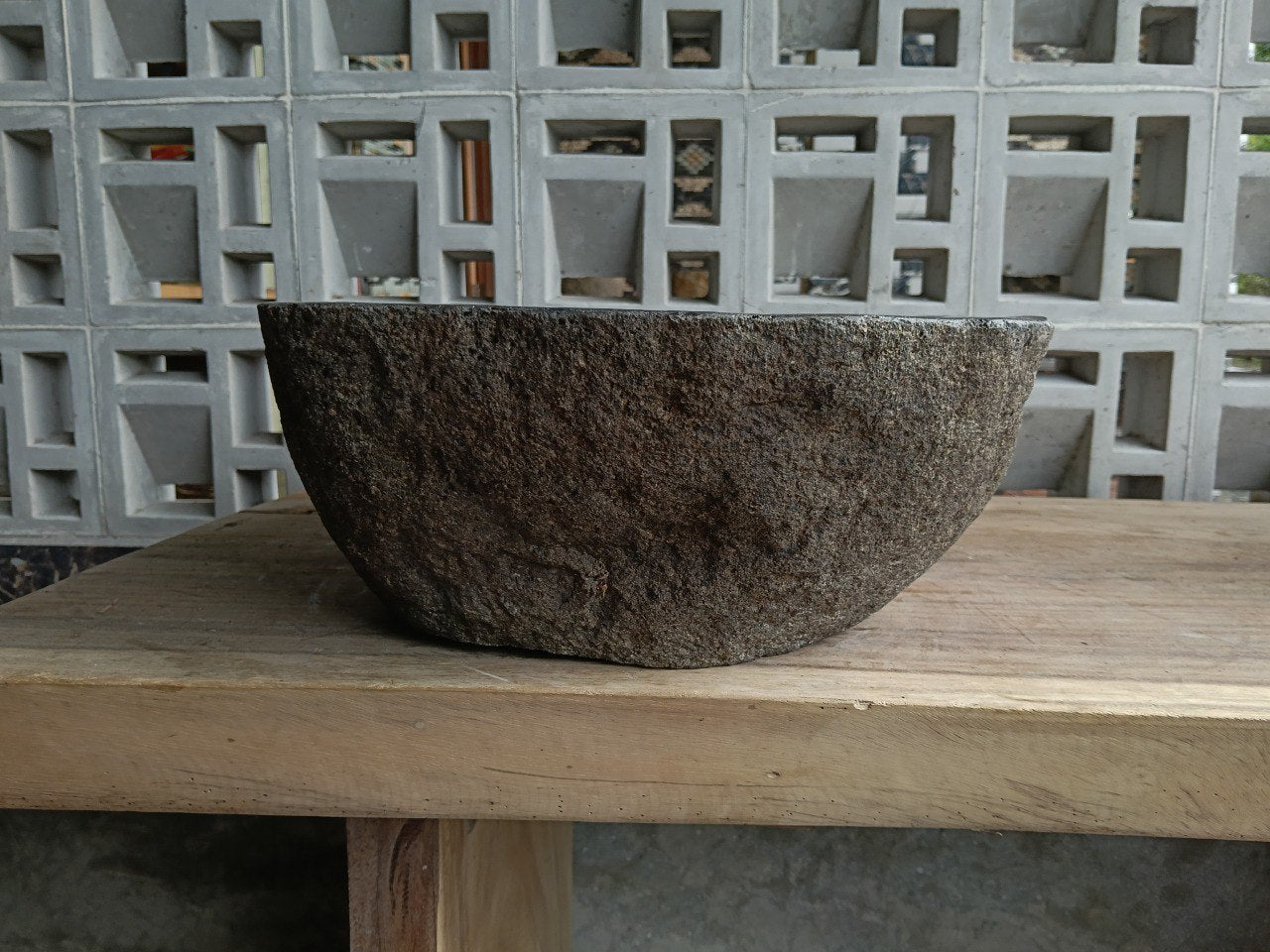 Right side of 6730-5037 handcrafted stone basin
