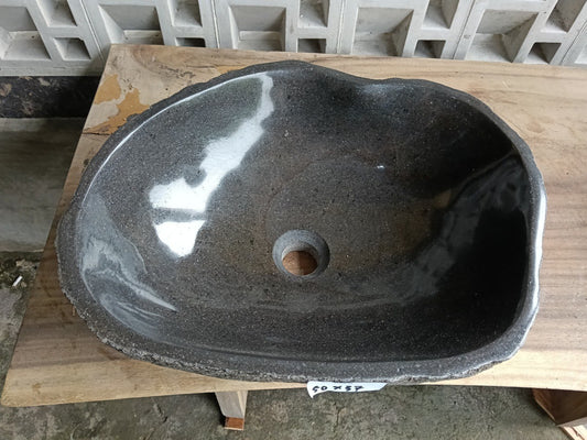 Top view of 6730-5037 graphite gray river stone sink — handcrafted natural stone
