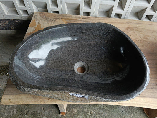 Top view of 6728-5134 graphite gray river stone sink — handcrafted natural stone
