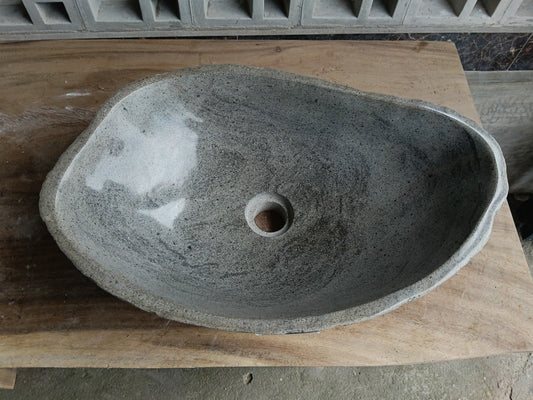 Top view of 6894-5334 light gray river stone sink — handcrafted natural stone
