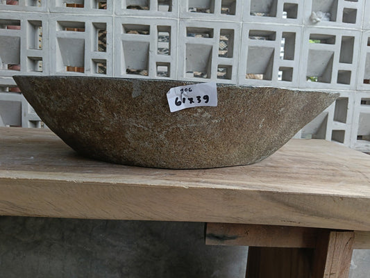Front view of 6906-6139 river stone basin — polished interior
