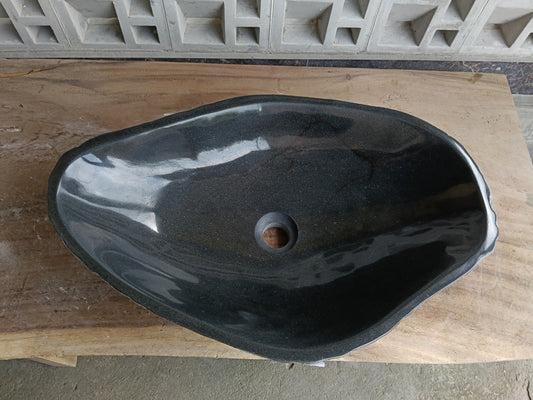 Top view of 6906-6139 dark graphite river stone sink — handcrafted natural stone
