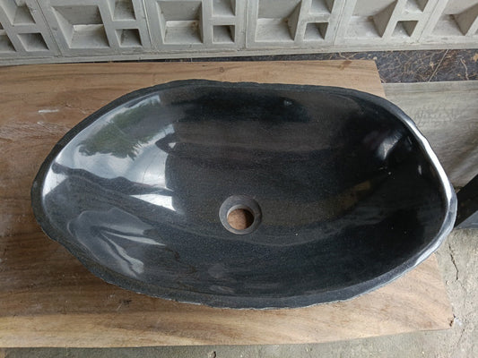 Top view of 6909-5434 dark graphite river stone sink — handcrafted natural stone
