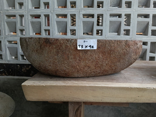 Front view of 6911-5342 river stone basin — polished interior
