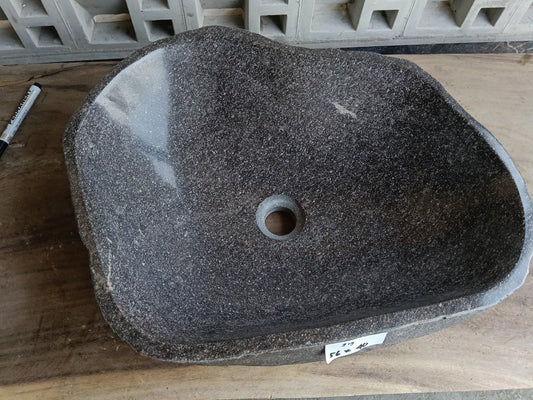 Top view of 6919-5640 dark graphite river stone sink — handcrafted natural stone
