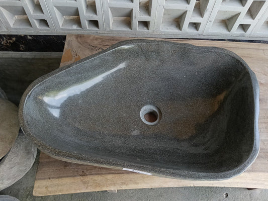 Top view of 6921-6137 graphite gray river stone sink — handcrafted natural stone

