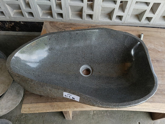 Top view of 6922-6136 graphite gray river stone sink — handcrafted natural stone
