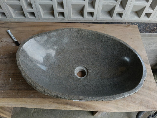 Top view of 6934-5434 gray river stone sink — handcrafted natural stone
