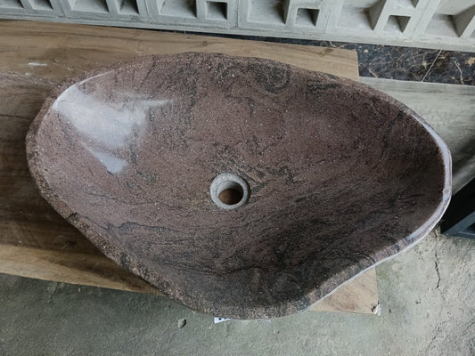 Top view of 6935-5839 brown-gray river stone sink — handcrafted natural stone
