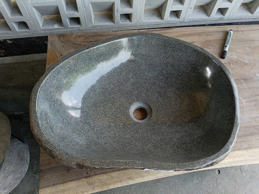Top view of 6944-5145 gray river stone sink — handcrafted natural stone

