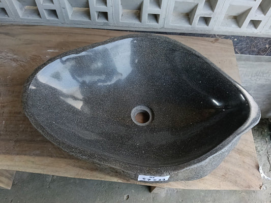 Top view of 6953-5739 gray river stone sink — handcrafted natural stone
