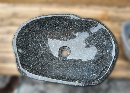 Natural River Stone Sink 6088-5237 (6088-2015) - Handcrafted Stone Vessel for Bathroom