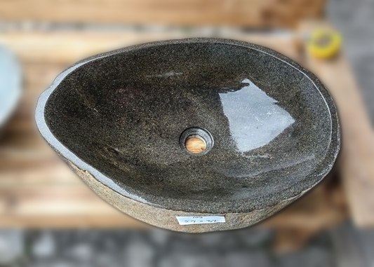 Natural River Stone Sink 6109-5437 (6109-2115) - Handcrafted Stone Vessel for Bathroom