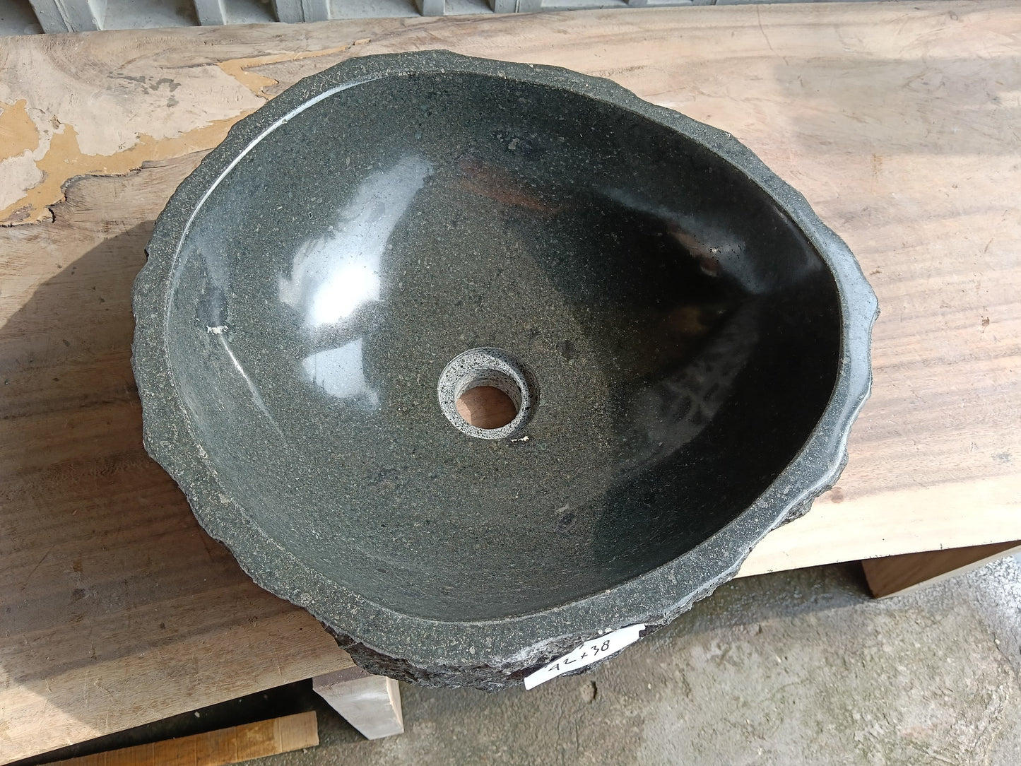 Top view of 60A7-4238 dark gray andesite stone sink — handcrafted natural stone
