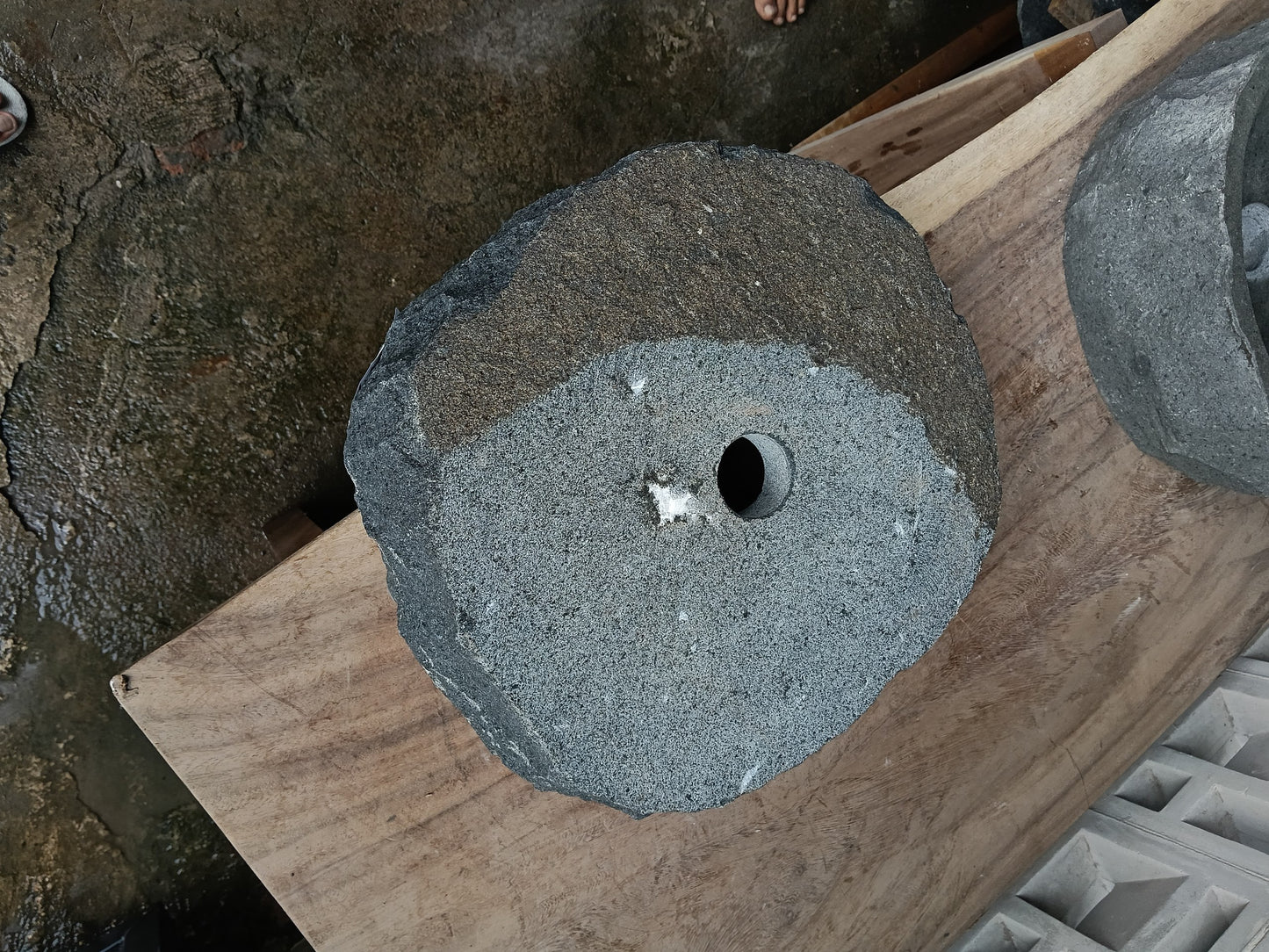 Bottom view of 60A8-4236 solid andesite stone sink — durable natural stone
