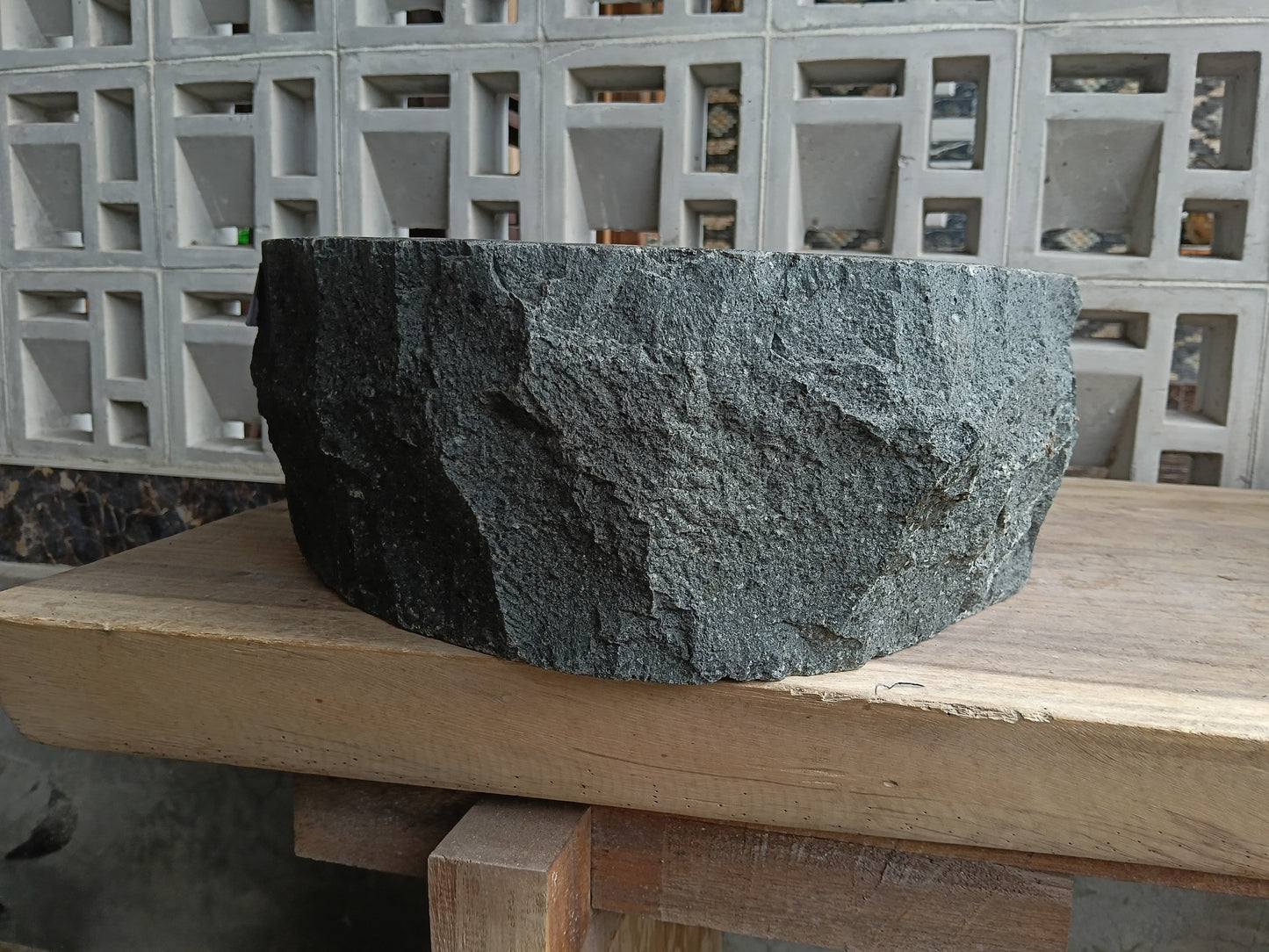 Left side of 60A9-5040 oval andesite stone sink
