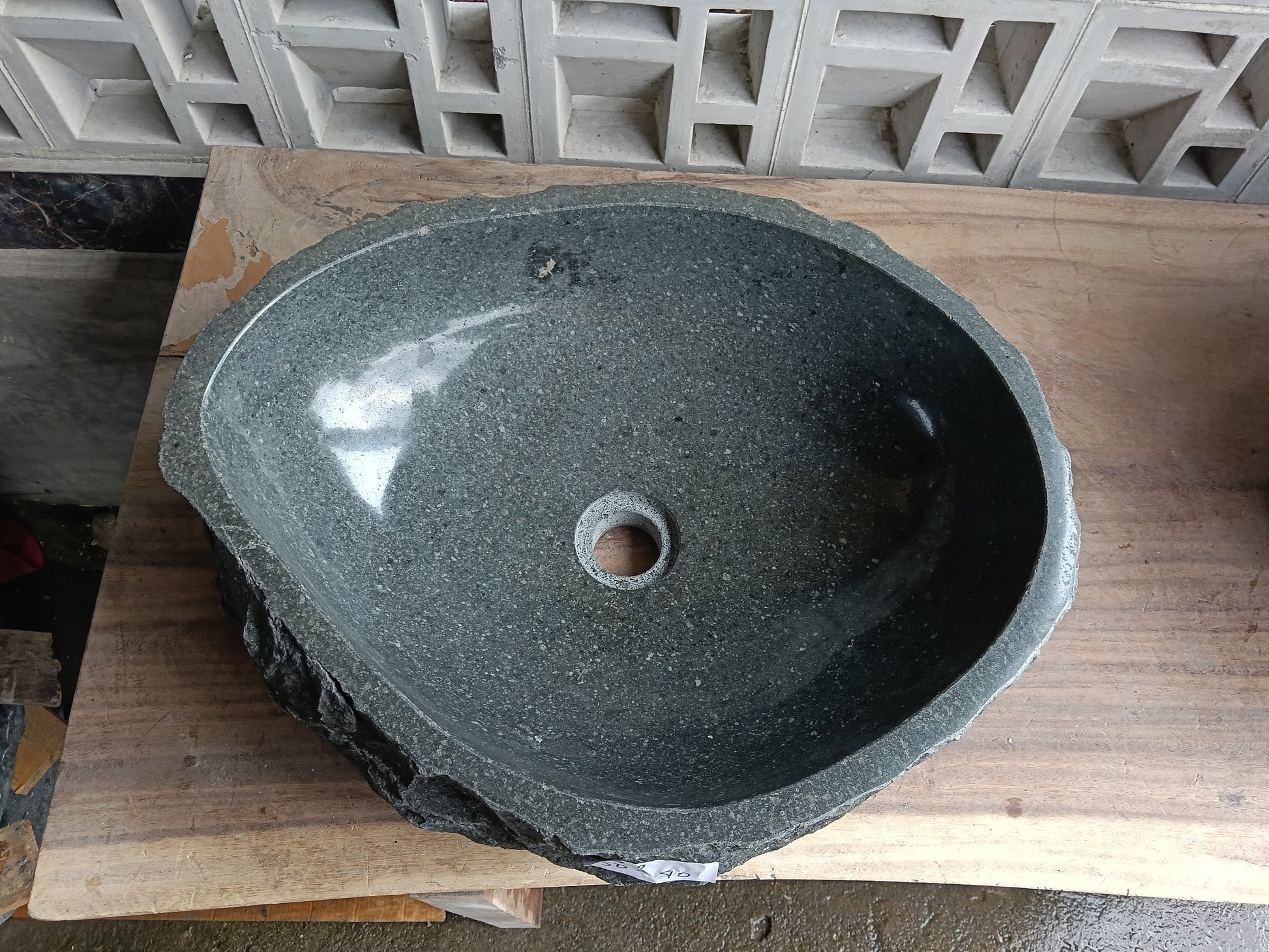Top view of 60A9-5040 graphite andesite stone sink — handcrafted natural stone
