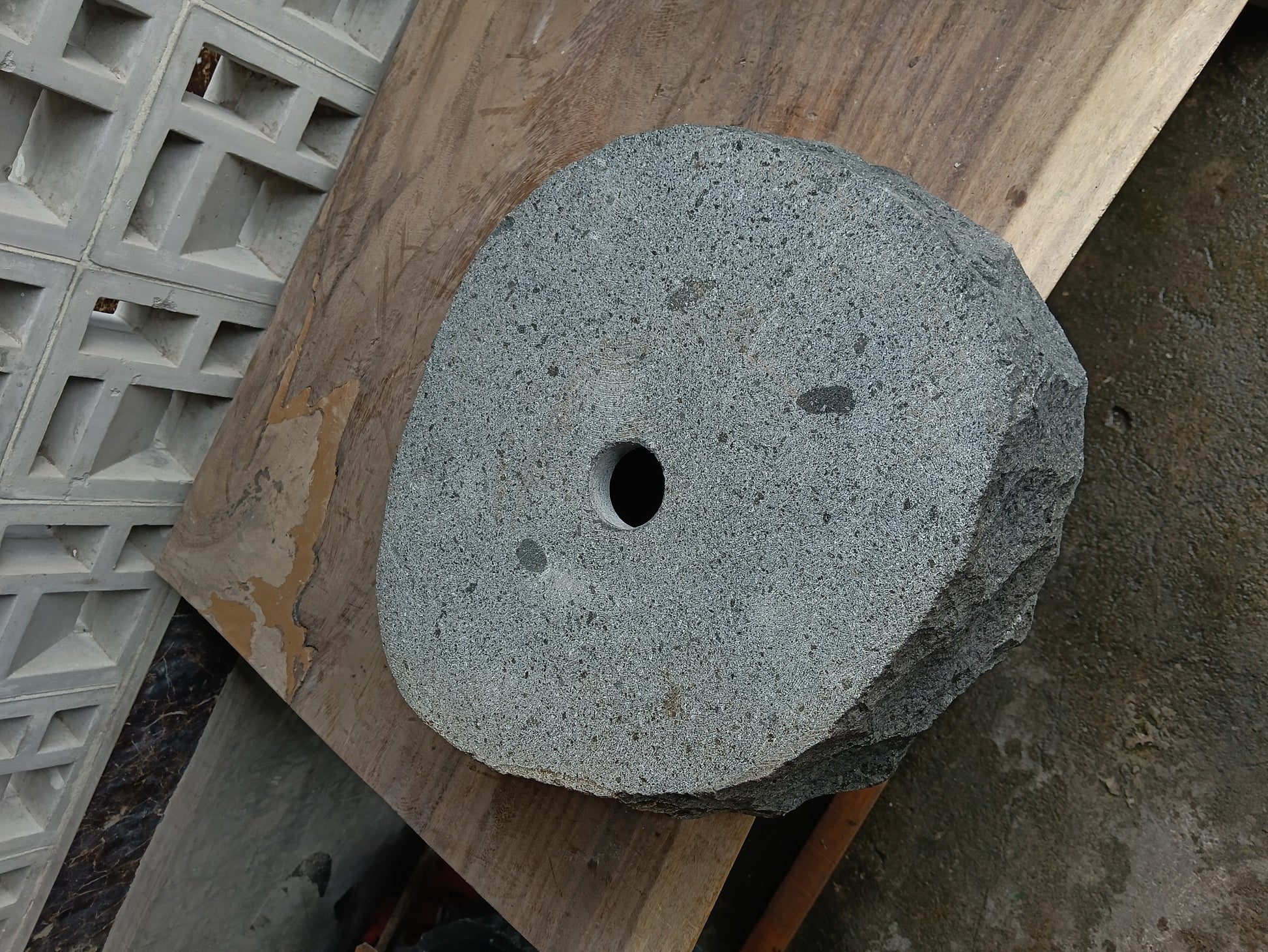 Bottom view of 6A10-4136 solid andesite stone sink — durable natural stone
