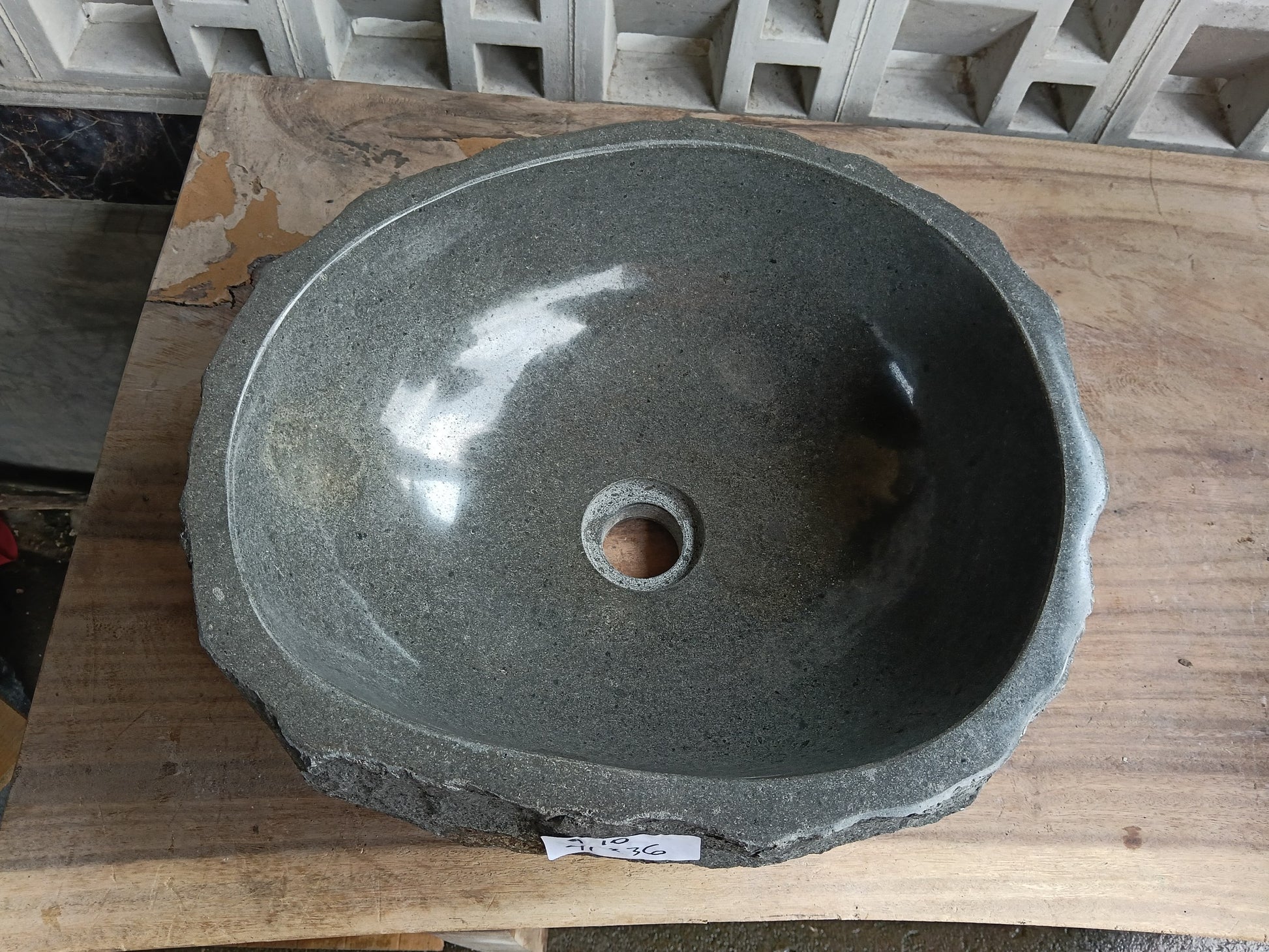 Top view of 6A10-4136 dark gray andesite stone sink — handcrafted natural stone
