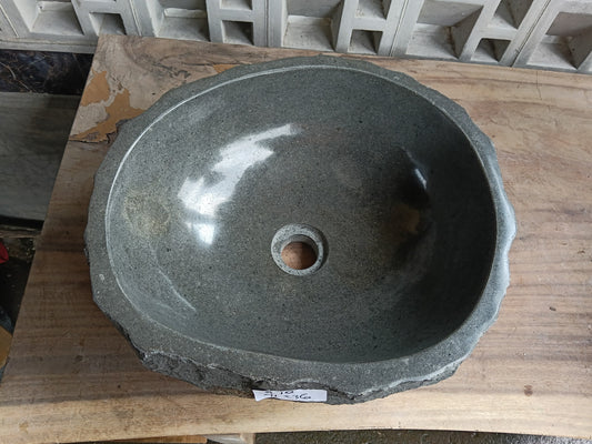 Top view of 6A10-4136 dark gray andesite stone sink — handcrafted natural stone
