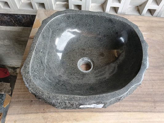 Top view of 60A1-4030 dark gray andesite stone sink — handcrafted natural stone

