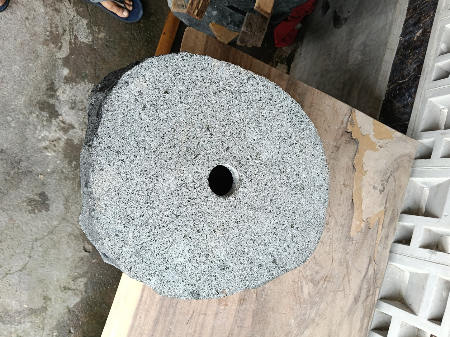 Bottom view of 60A1-4030 solid andesite stone vessel sink — durable natural stone
