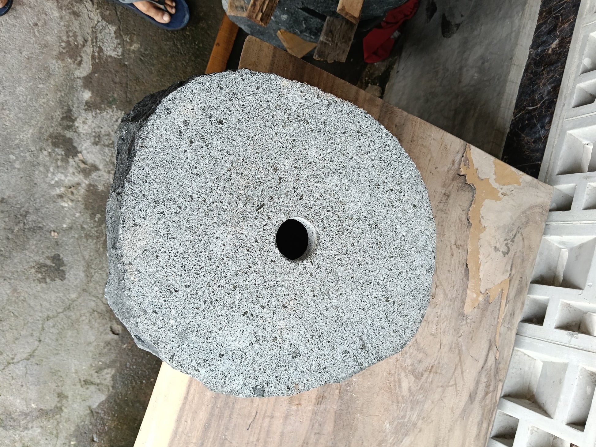 Bottom view of 60A1-4030 solid andesite stone vessel sink — durable natural stone
