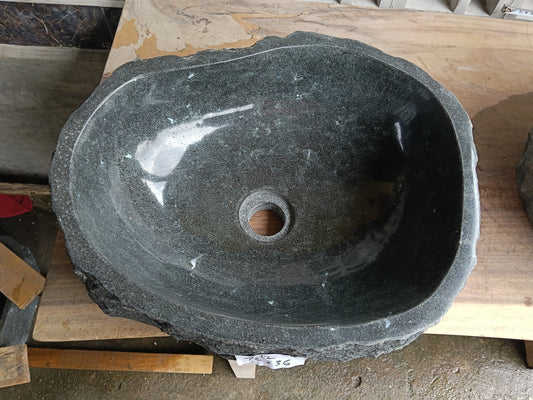 Top view of 6A12-4236 dark gray andesite stone sink — handcrafted natural stone
