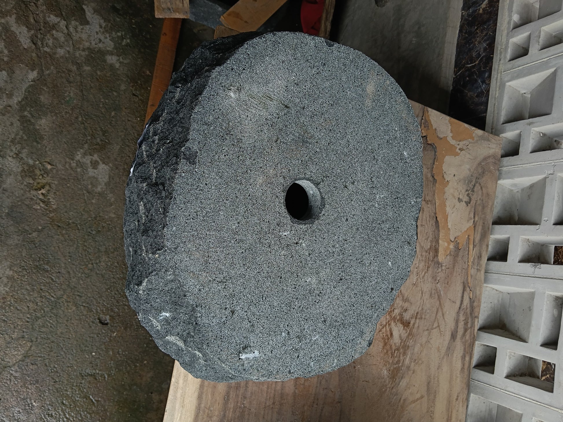 Bottom view of 6A12-4236 solid andesite stone sink — durable natural stone
