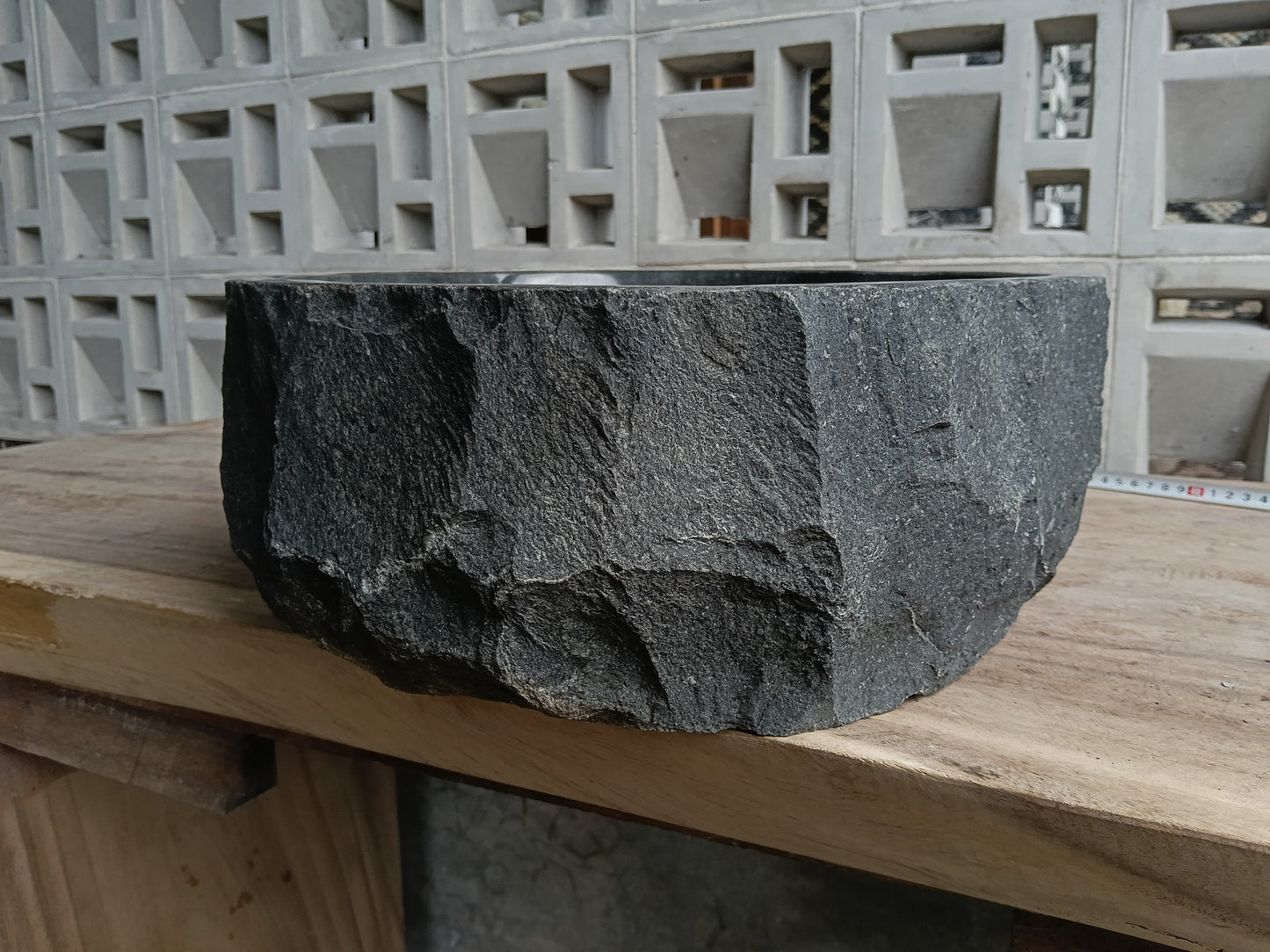 Right side of 6A13-4138 organic andesite vessel sink — smooth polished finish
