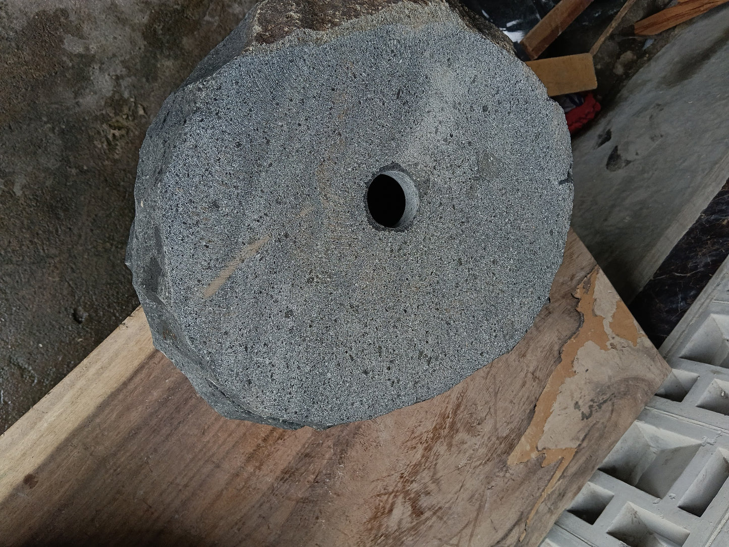 Bottom view of 6A13-4138 solid andesite stone sink — durable natural stone
