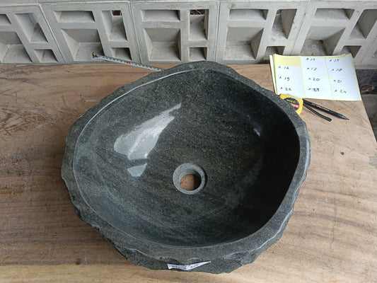 Top view of 6A13-4138 dark gray andesite stone sink — handcrafted natural stone
