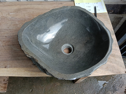 Top view of 6A14-4237 dark gray andesite stone sink — handcrafted natural stone
