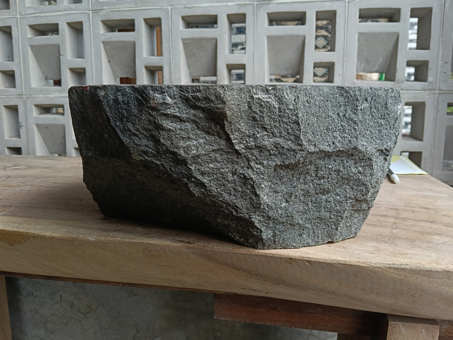 Right side of 6A14-4237 organic andesite vessel sink — smooth polished finish
