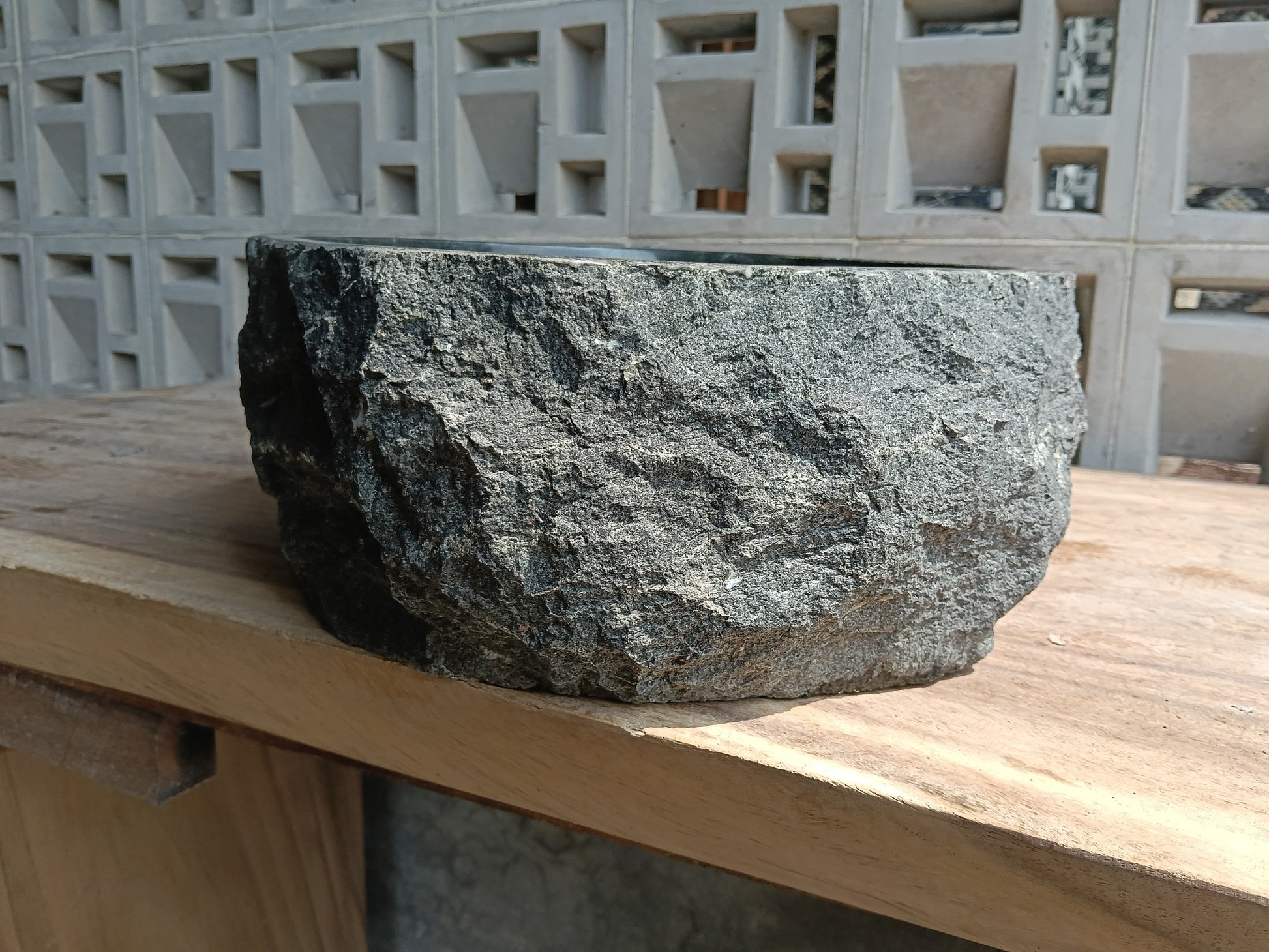 Right side of 6A16-4137 oval andesite vessel sink — smooth polished finish
