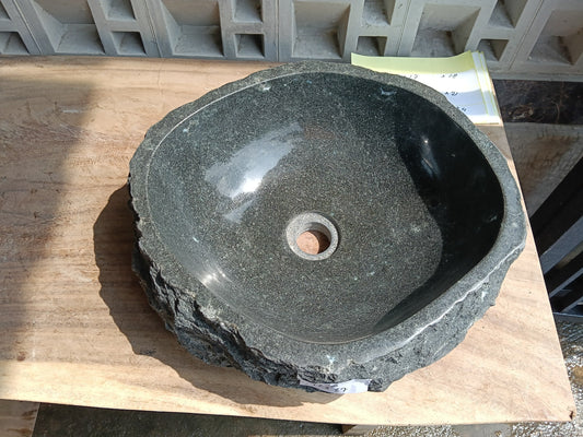 Top view of 6A16-4137 dark gray andesite stone sink — handcrafted natural stone
