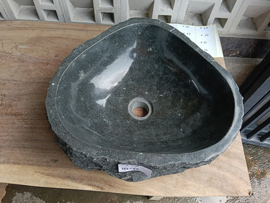 Top view of 6A17-4238 graphite andesite stone sink — handcrafted natural stone
