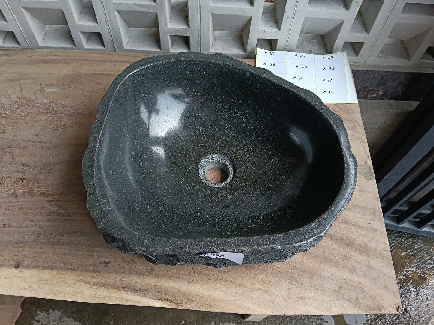 Top view of 6A19-4136 graphite andesite stone sink — handcrafted natural stone
