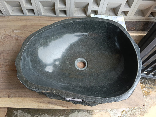 Top view of 6A21-5238 graphite andesite stone sink — handcrafted natural stone
