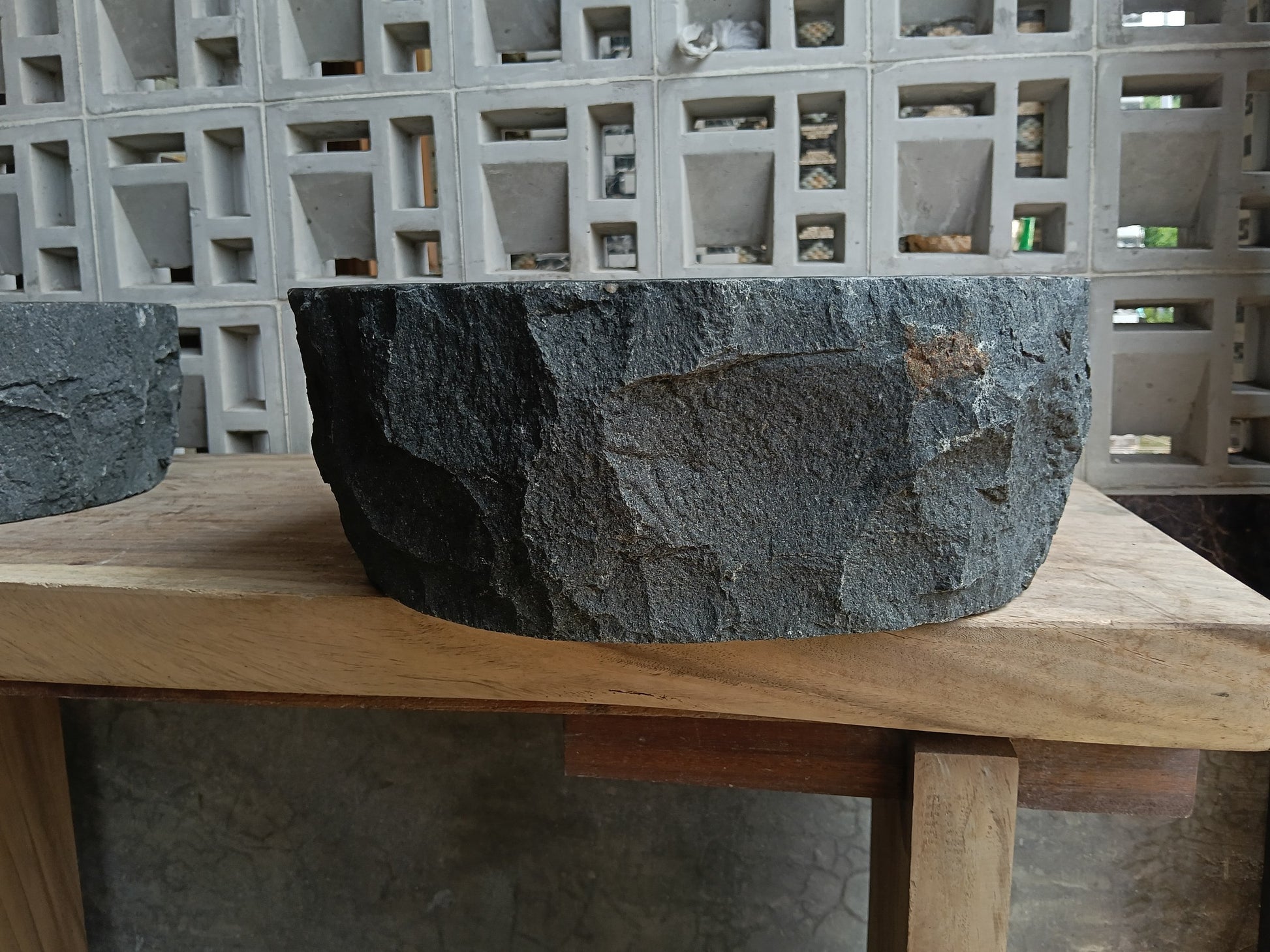 Left side of 6A21-5238 oval andesite stone sink

