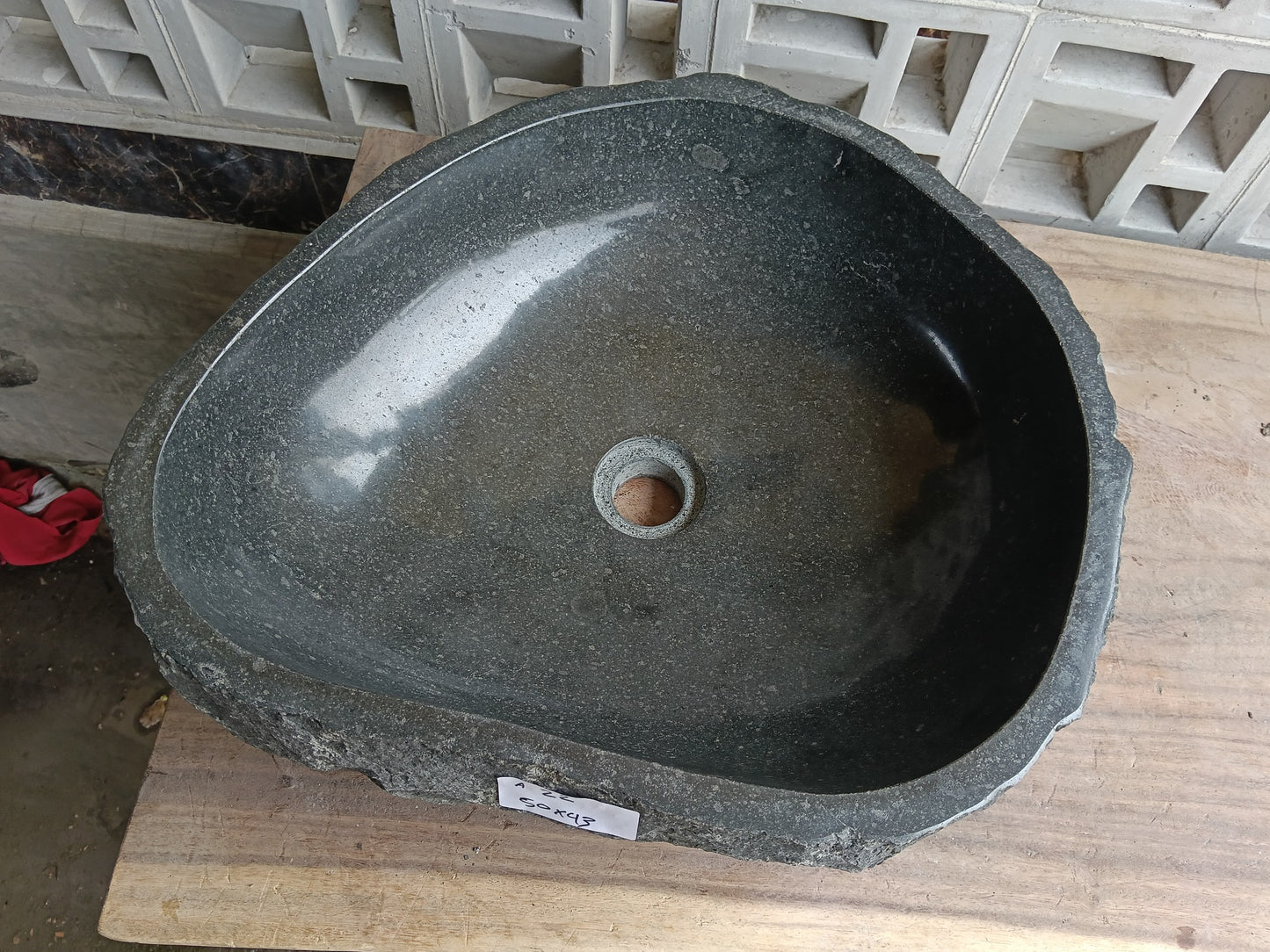 Top view of 6A22-5043 graphite andesite stone sink — handcrafted natural stone
