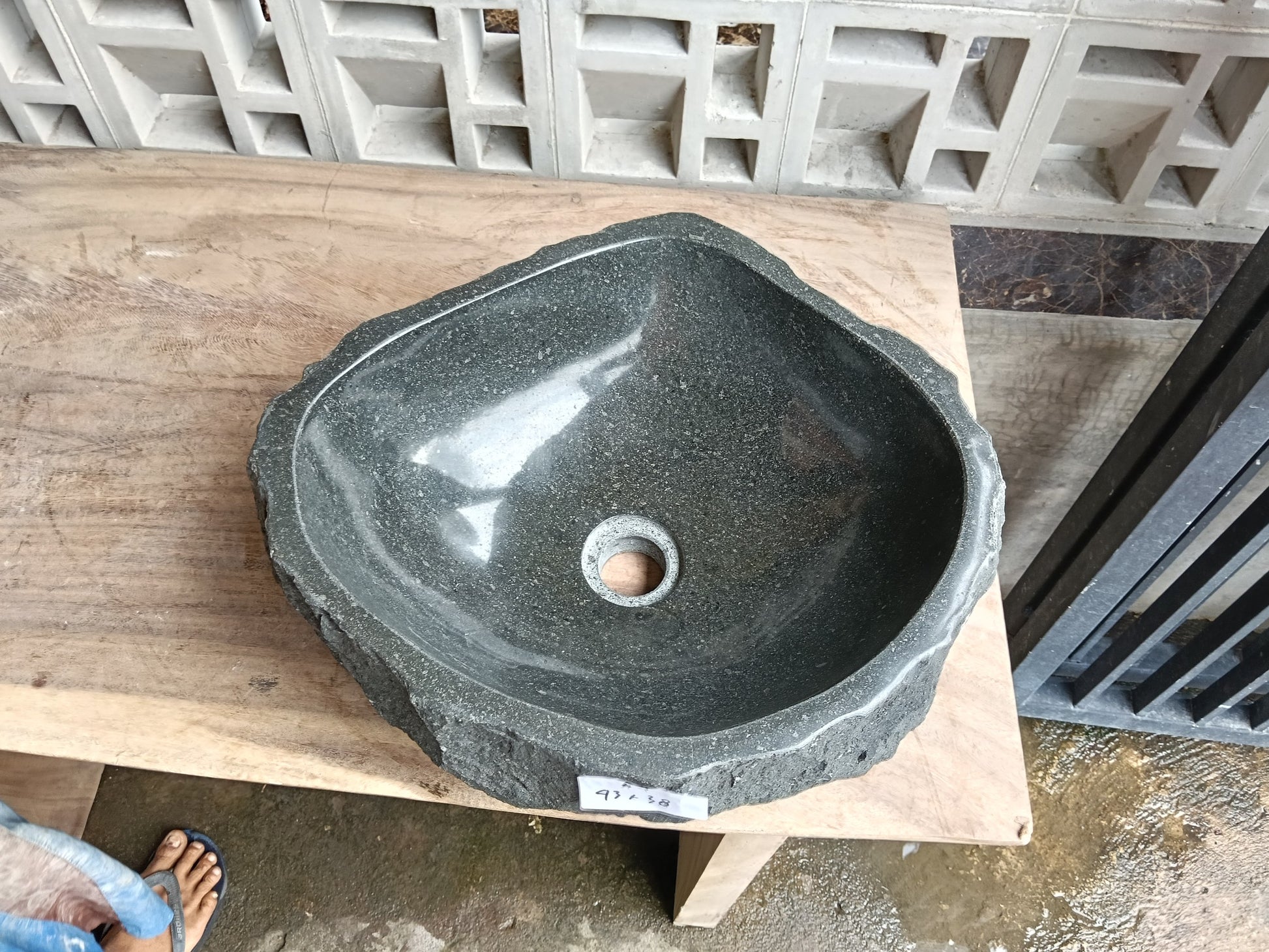 Top view of 60A4-4338 dark gray andesite stone sink — handcrafted natural stone

