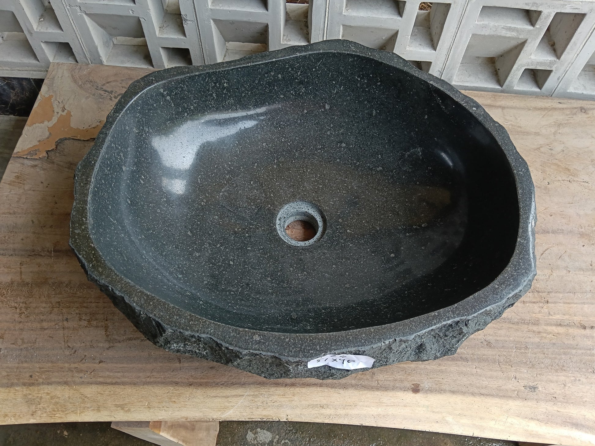 Top view of 6A24-5140 graphite andesite stone sink — handcrafted natural stone
