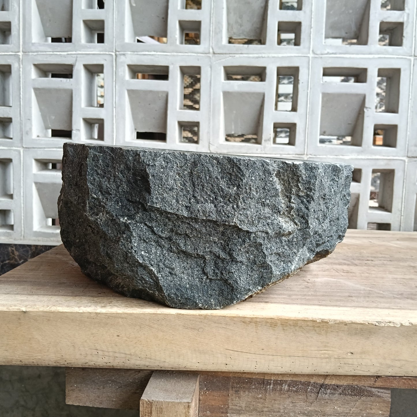 Left side of 6A29-4235 organic oval andesite stone sink
