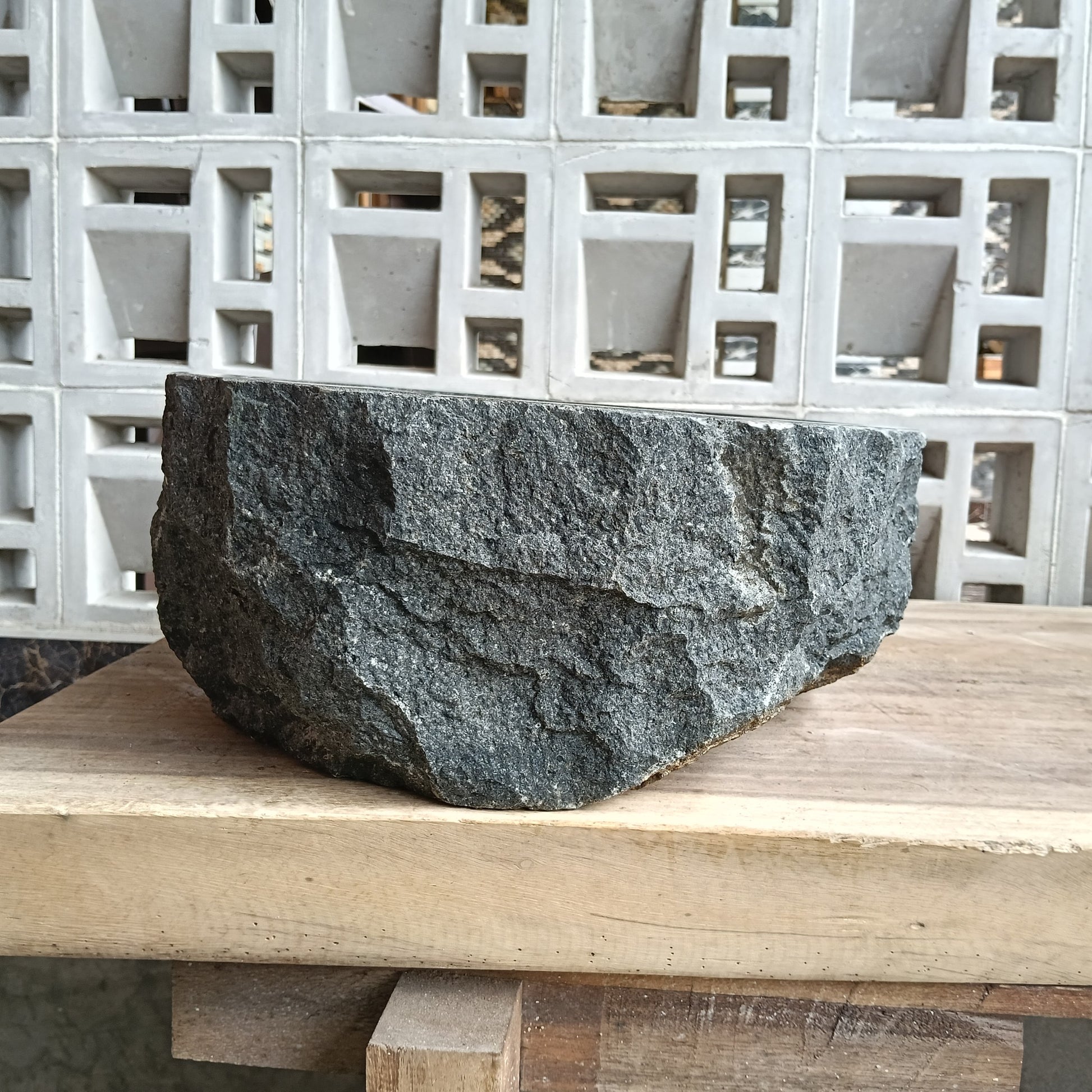 Left side of 6A29-4235 organic oval andesite stone sink
