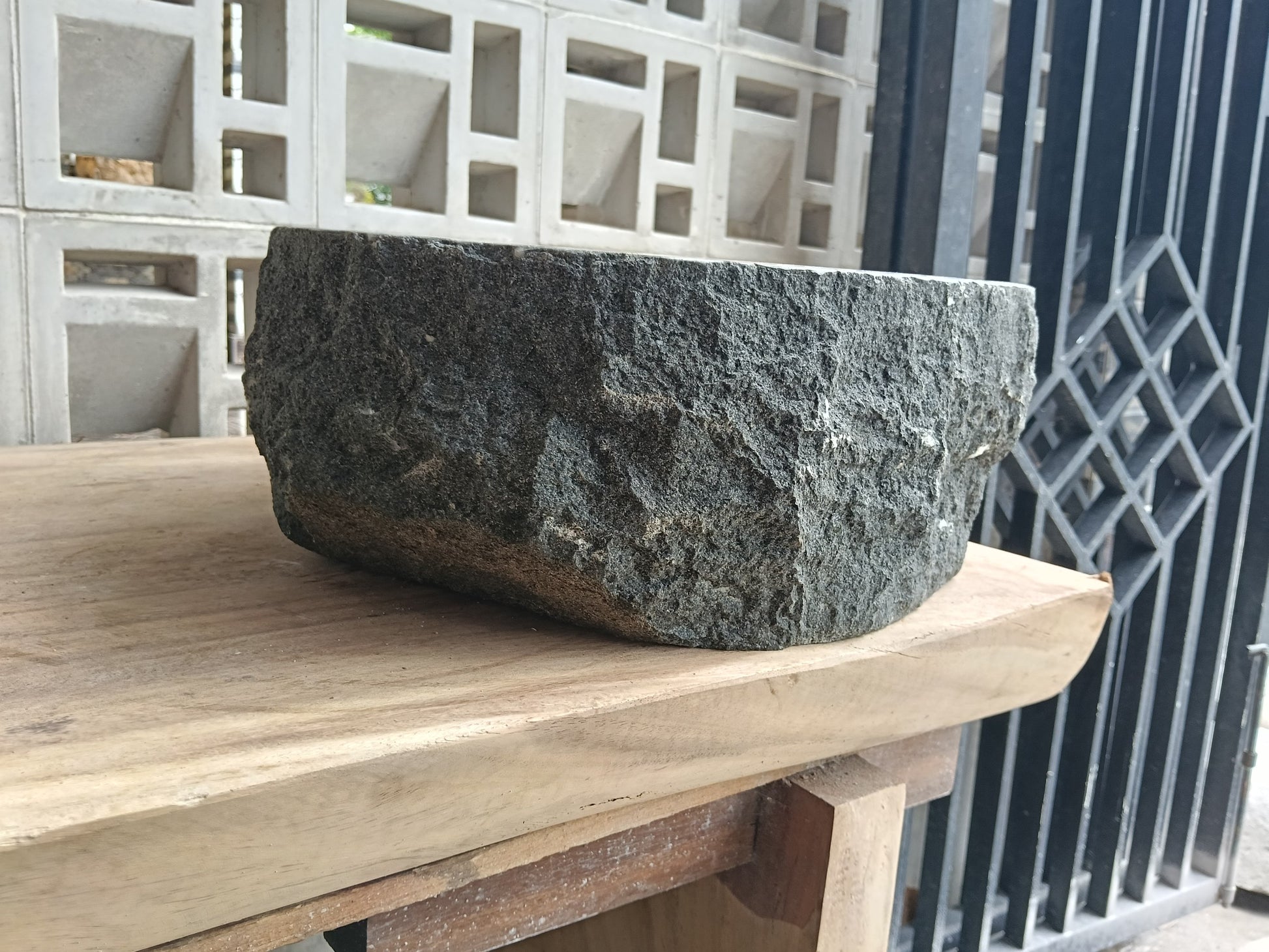 Left side of 6A30-4135 organic oval andesite stone sink
