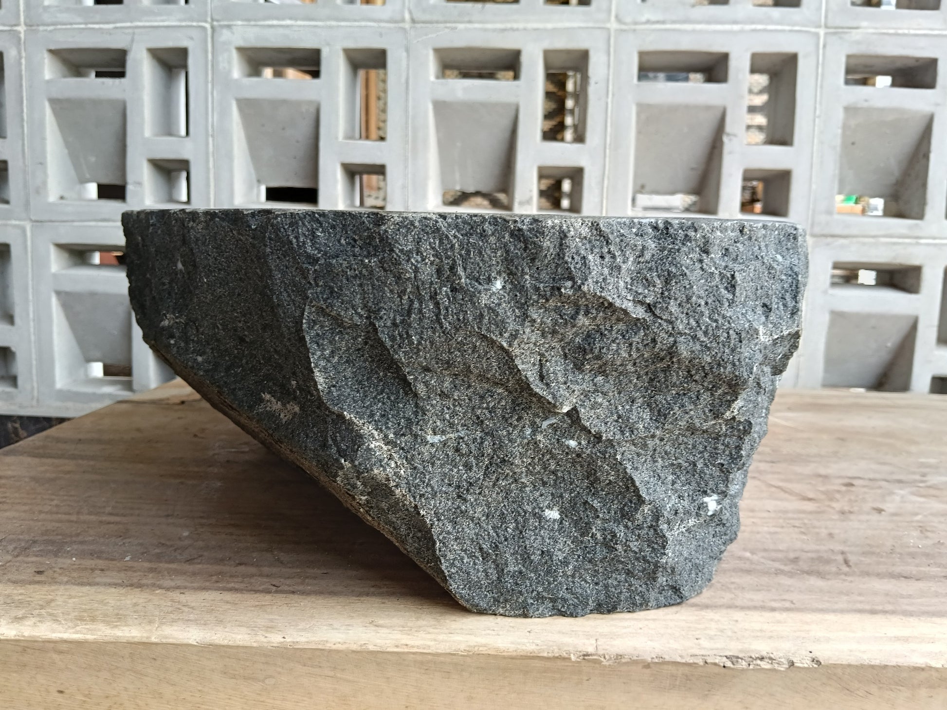 Left side of 6A33-4133 organic oval andesite stone sink
